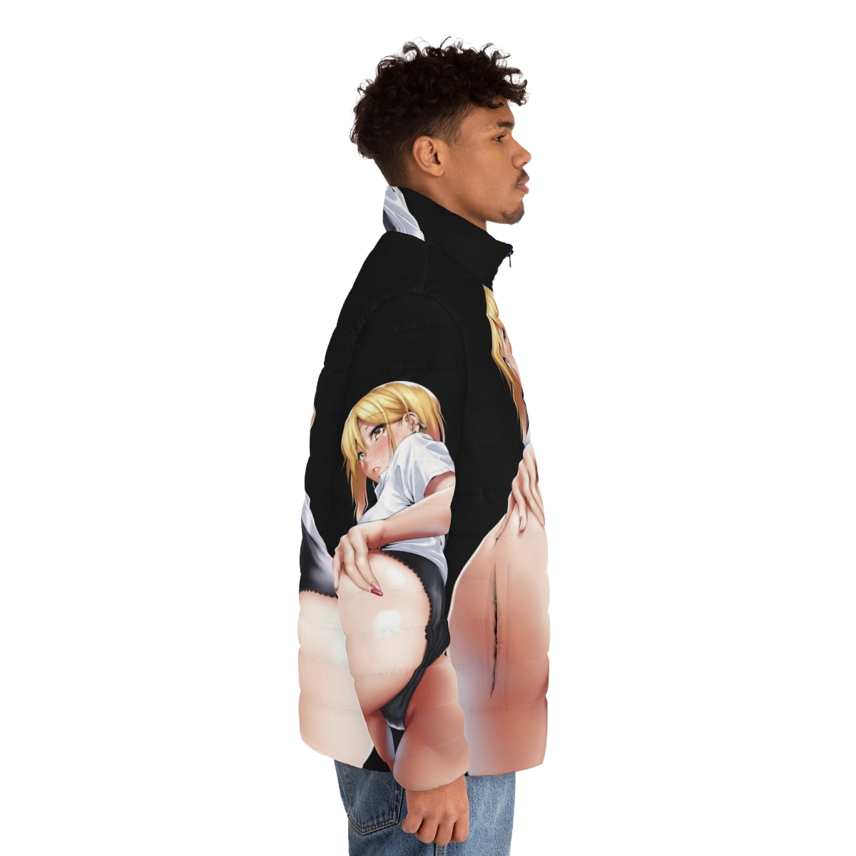 Puffer jacket featuring a cute anime girl illustration - men side right