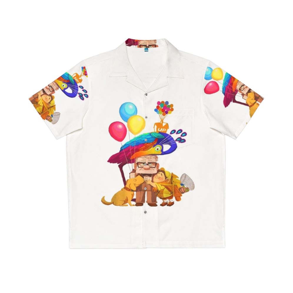 Colorful Hawaiian shirt featuring hot air balloons, inspired by the Pixar film 'Up'