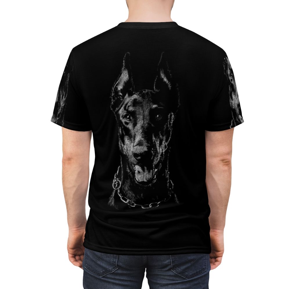 Illustration of a Doberman dog on a t-shirt - men back