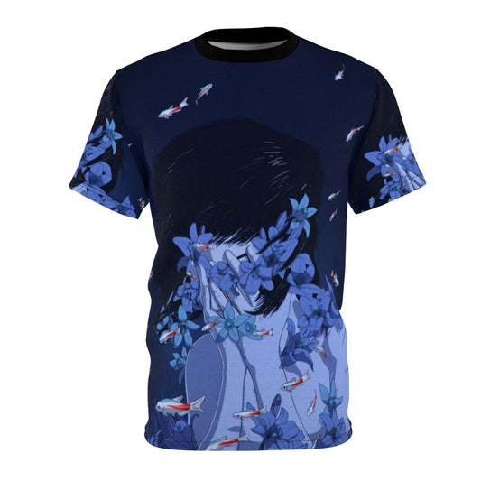 Vibrant t-shirt with anime-inspired water, fish, and flower design