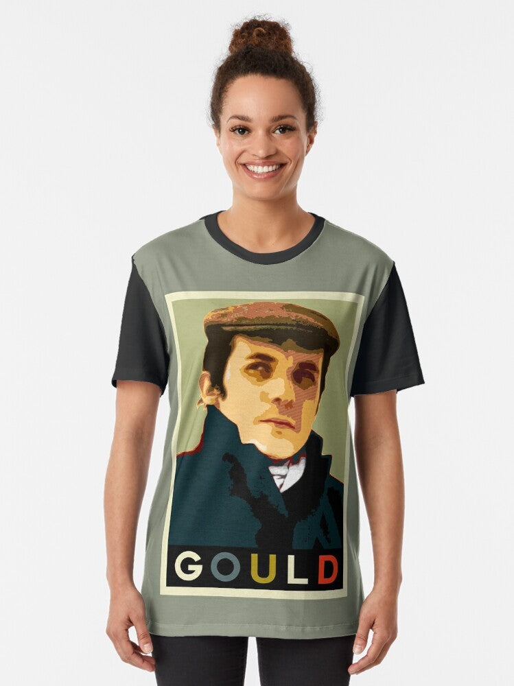 Glenn Gould, the renowned classical pianist, featured on a stylish graphic t-shirt. - Women