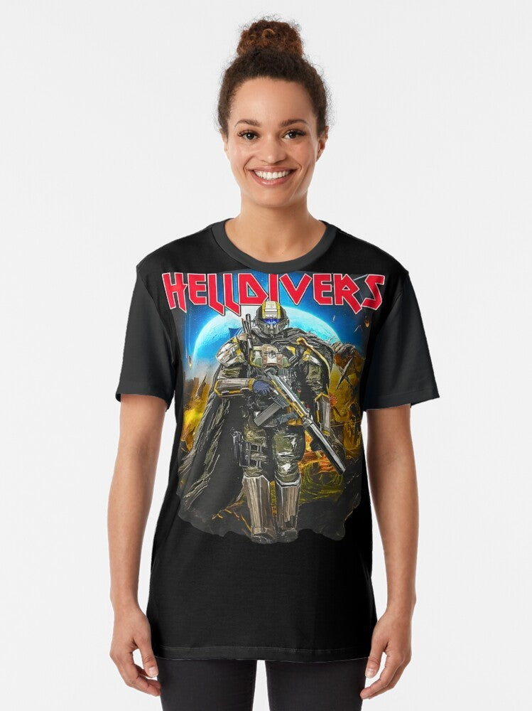 Helldivers 2 Skull Graphic T-Shirt featuring the iconic skull logo from the Helldivers video game series - Women