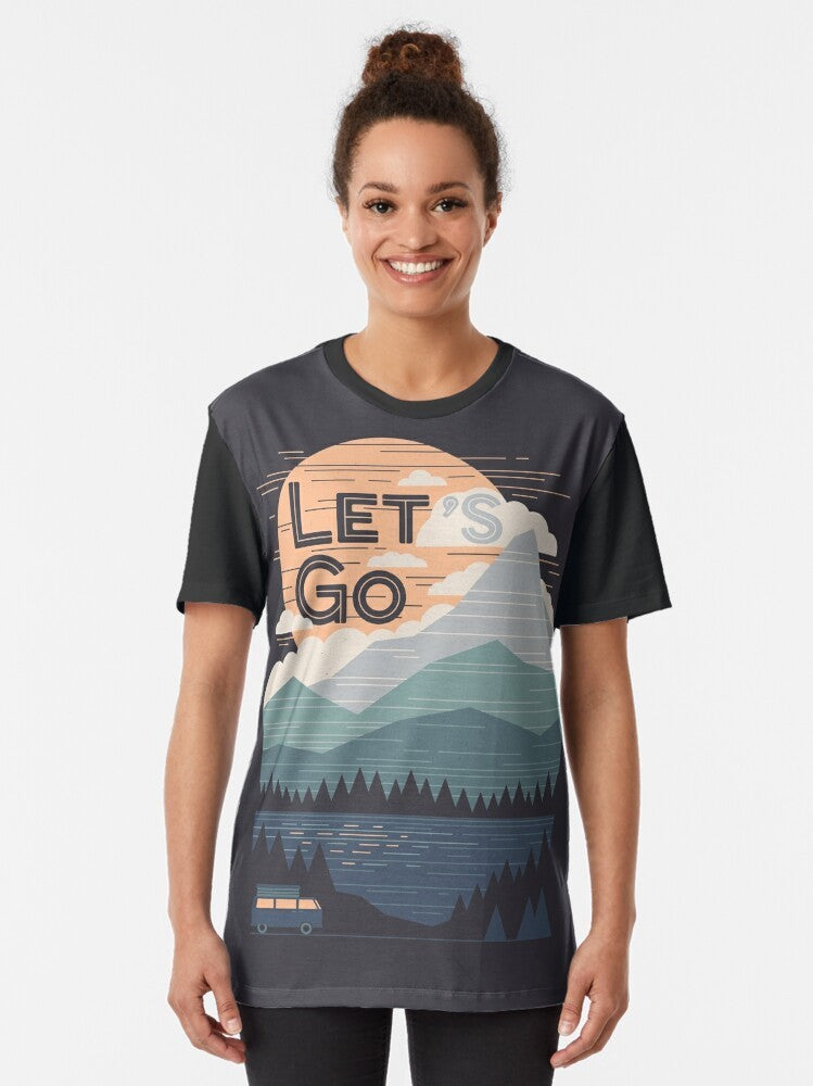 Vintage graphic t-shirt design featuring mountains, quote, and "The Paper Crane" logo - Women