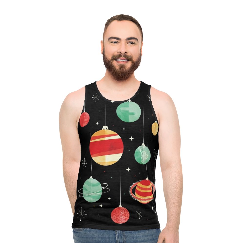 Unisex tank top with cosmic and holiday-inspired design - men