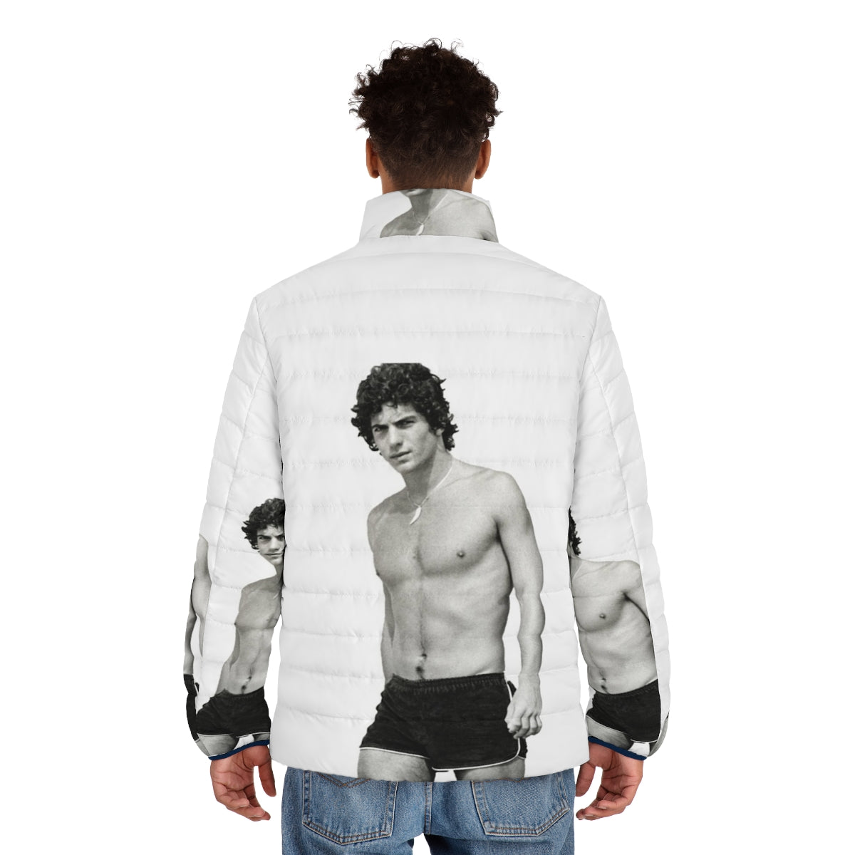 Retro JFK Jr. inspired puffer jacket for men - men back