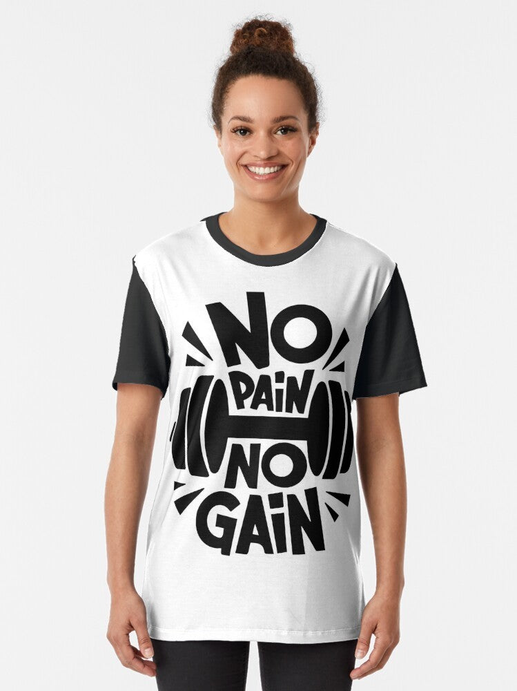 Motivational graphic t-shirt with inspirational text and fitness icons - Women