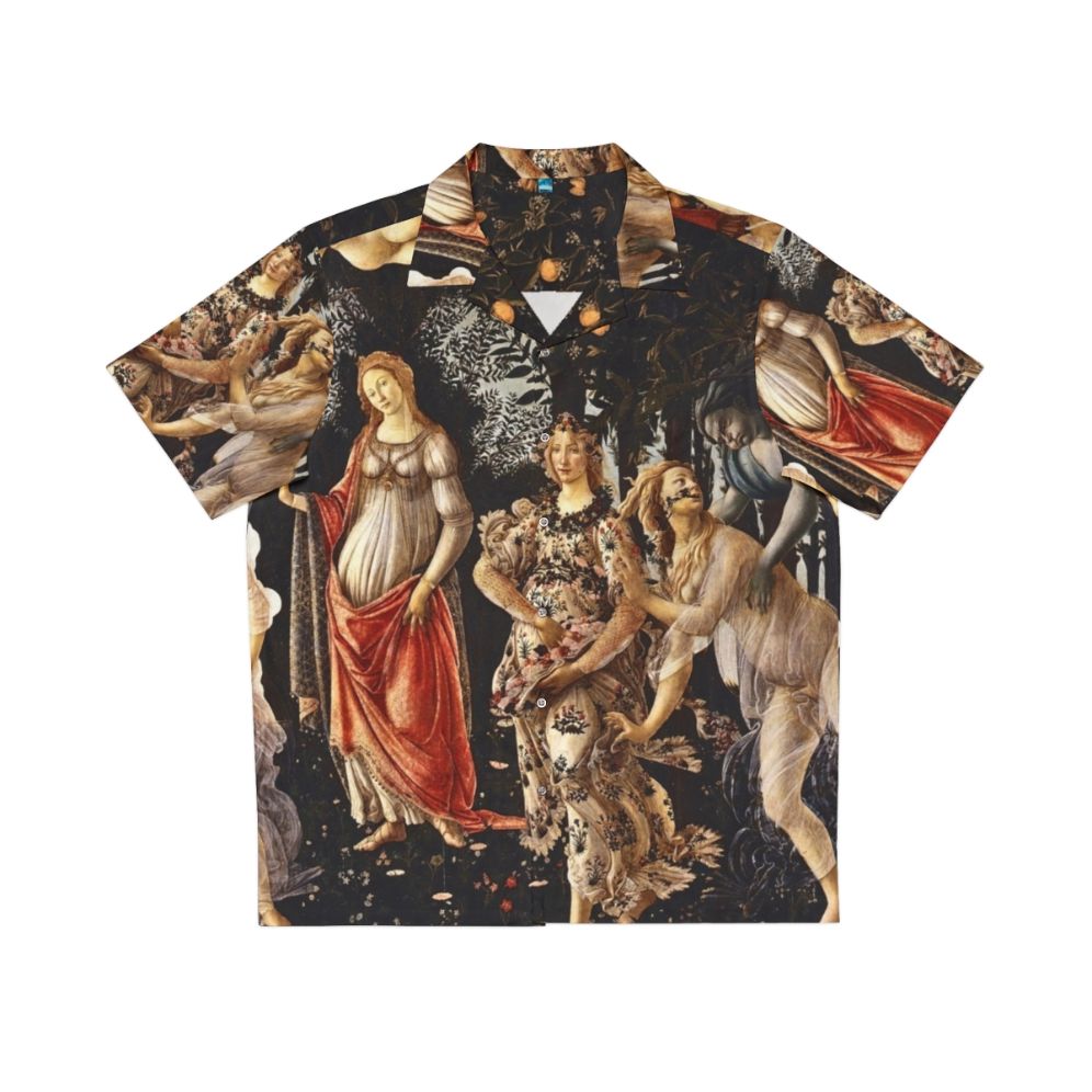 Botticelli's La Primavera Spring Hawaiian Shirt with floral, cupid, and romantic motifs