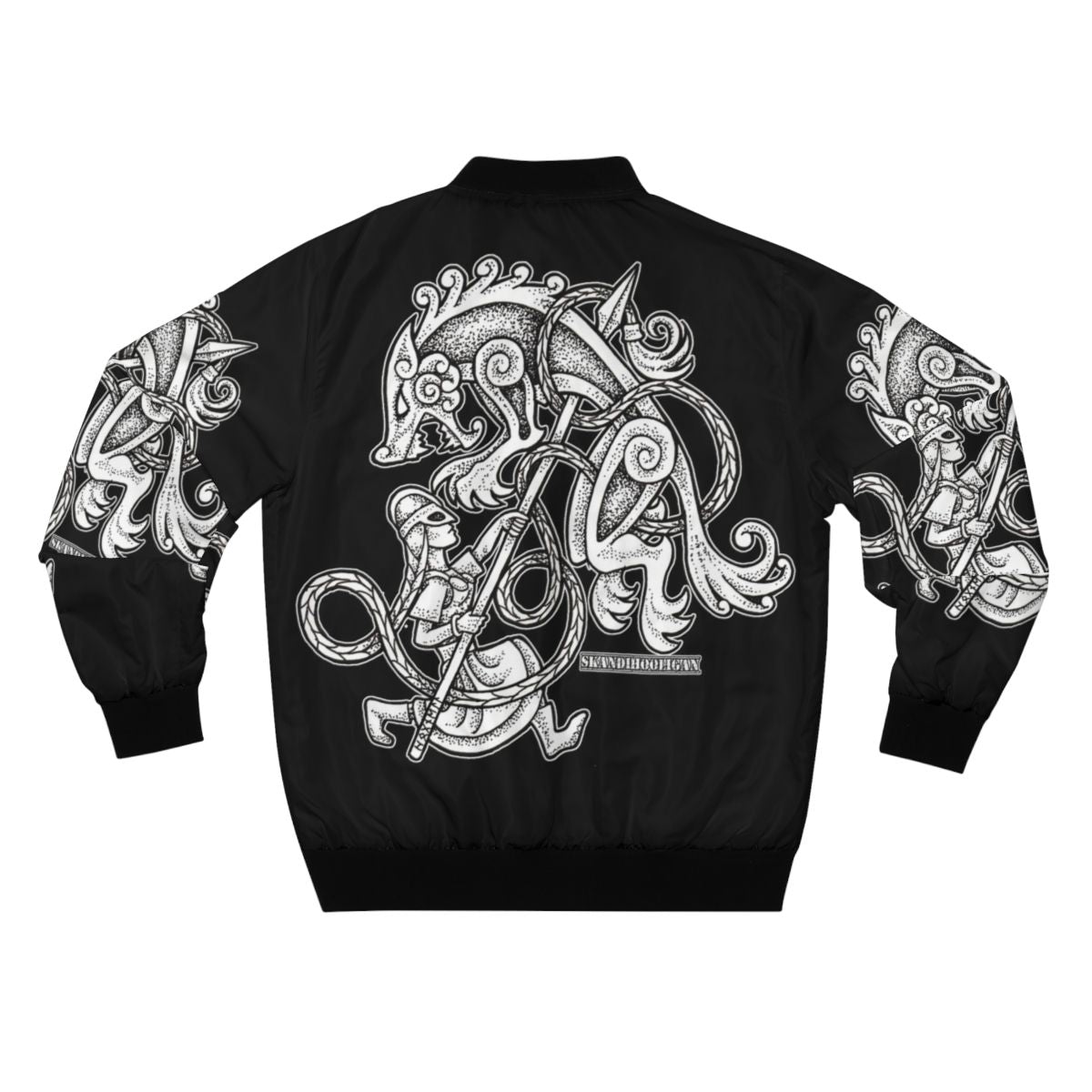 Valkyrie shieldmaiden huntress women's bomber jacket with Norse knotwork and dotwork designs - Back