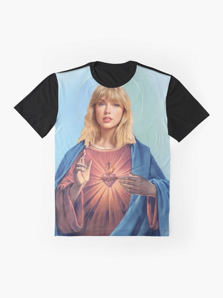 Stylish Jesus graphic t-shirt with heart design for Christian music lovers - Flat lay