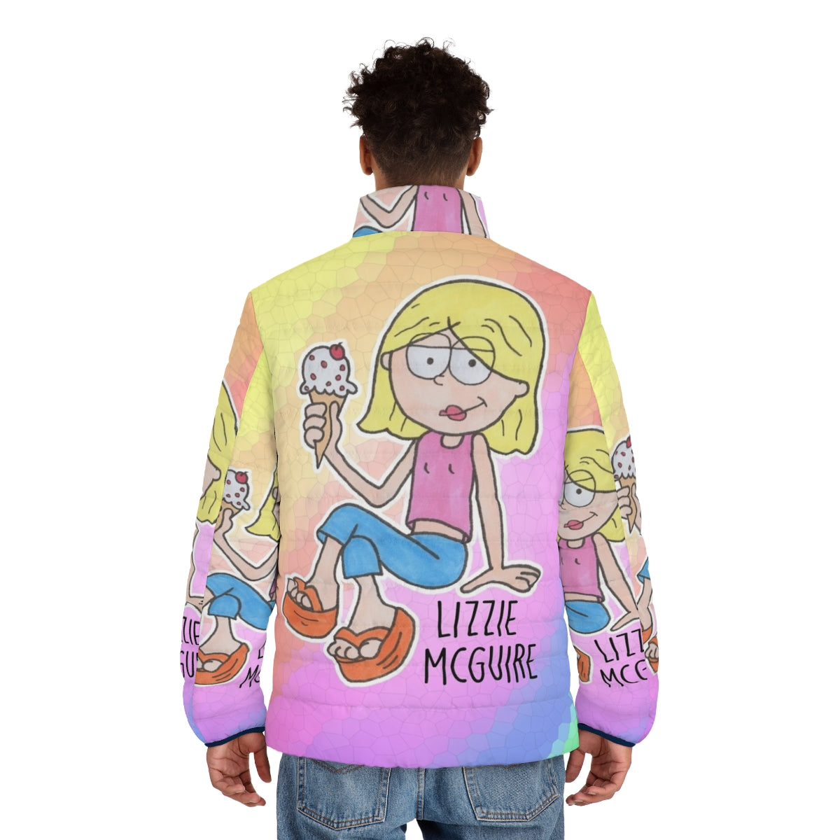 Lizzie McGuire Puffer Jacket with Cartoon Characters - men back