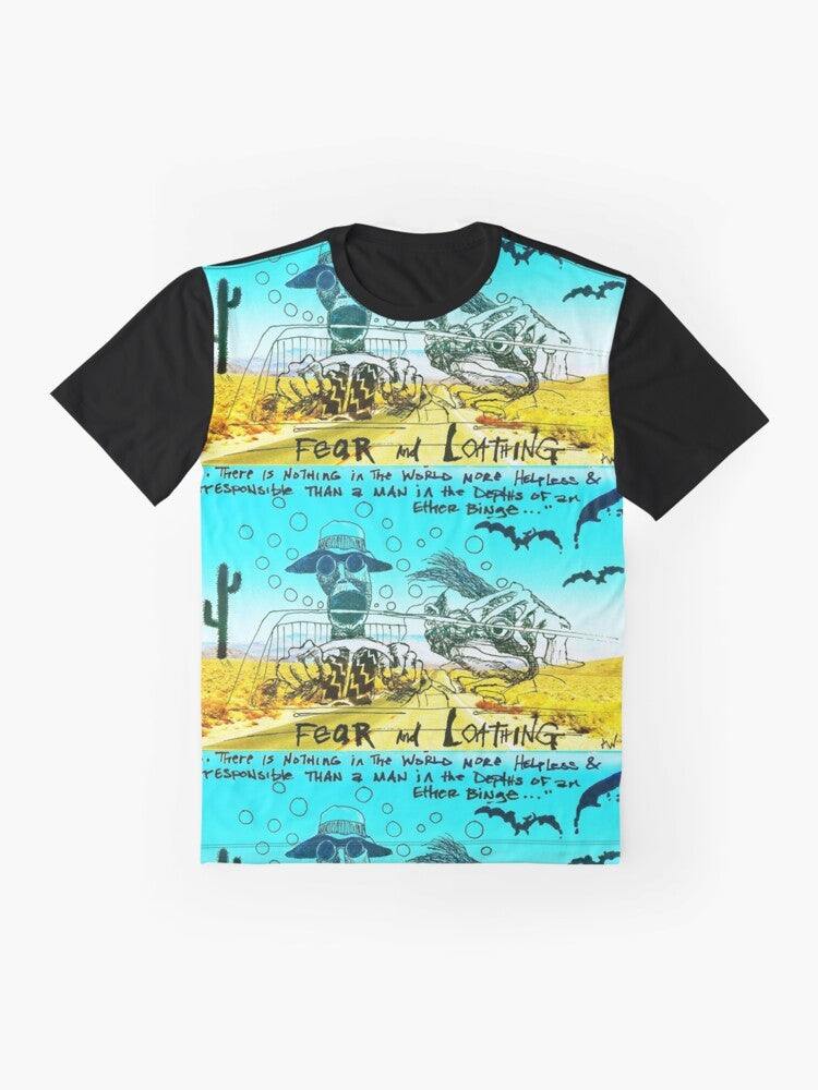 Fear and Loathing in Las Vegas graphic t-shirt with trippy desert and drug-inspired design - Flat lay