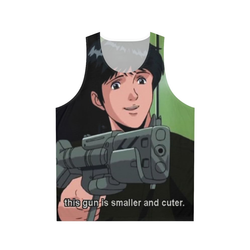 Unisex Anime-Inspired Military Tank Top with Gun Meme