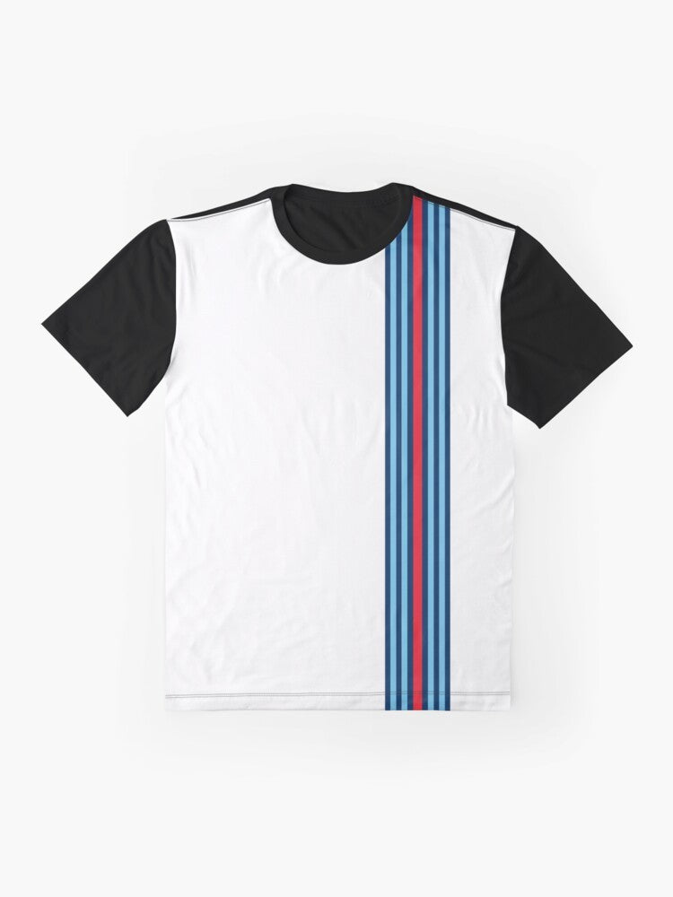 Classic racing stripes graphic t-shirt featuring a vintage and modern design - Flat lay