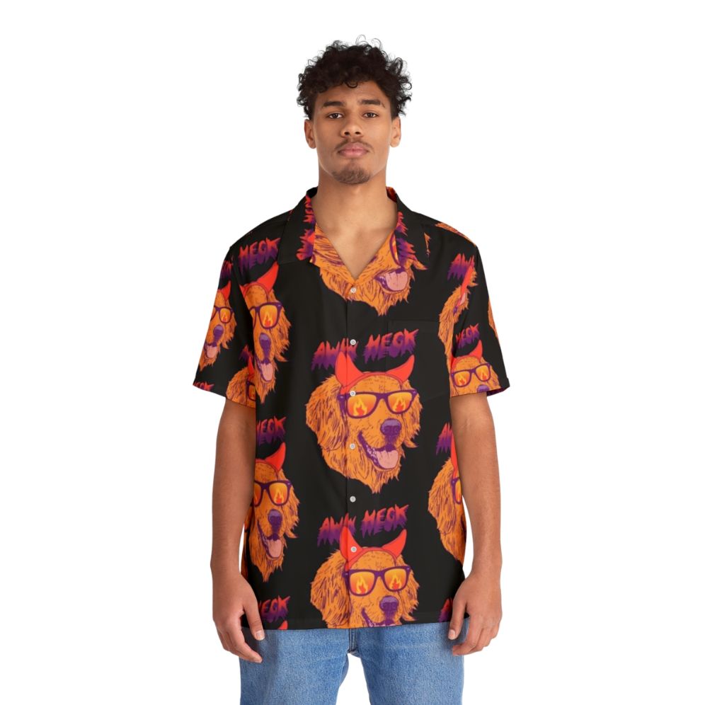 Retro Hawaiian shirt with golden retriever graphic - People Front