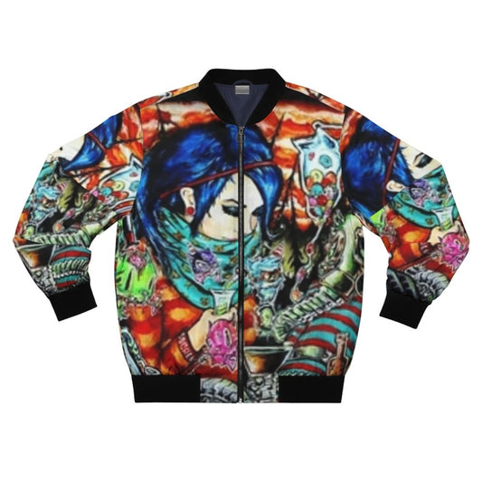 Ghost Town Creepy Bomber Jacket with blue hair design