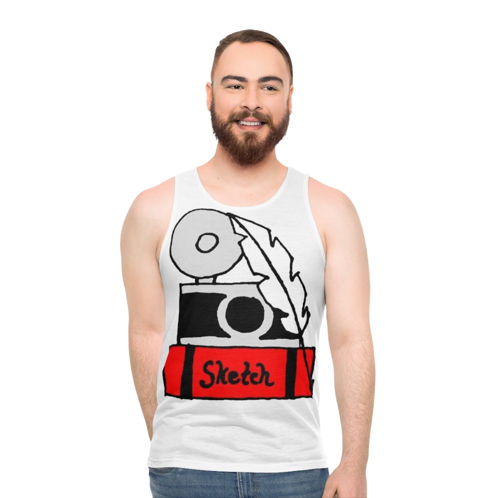 Hobbies Unisex Tank Top with Sketch, Sketchbook, and Camera Designs - men