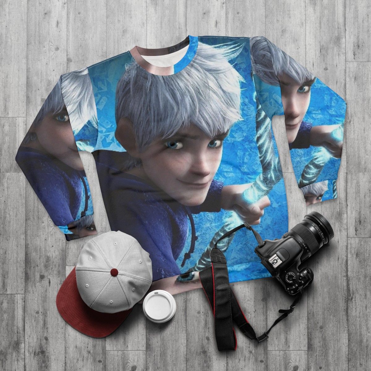 Jack Frost Sweatshirt - Cozy Winter Apparel for Rise of the Guardians Fans - flat lay