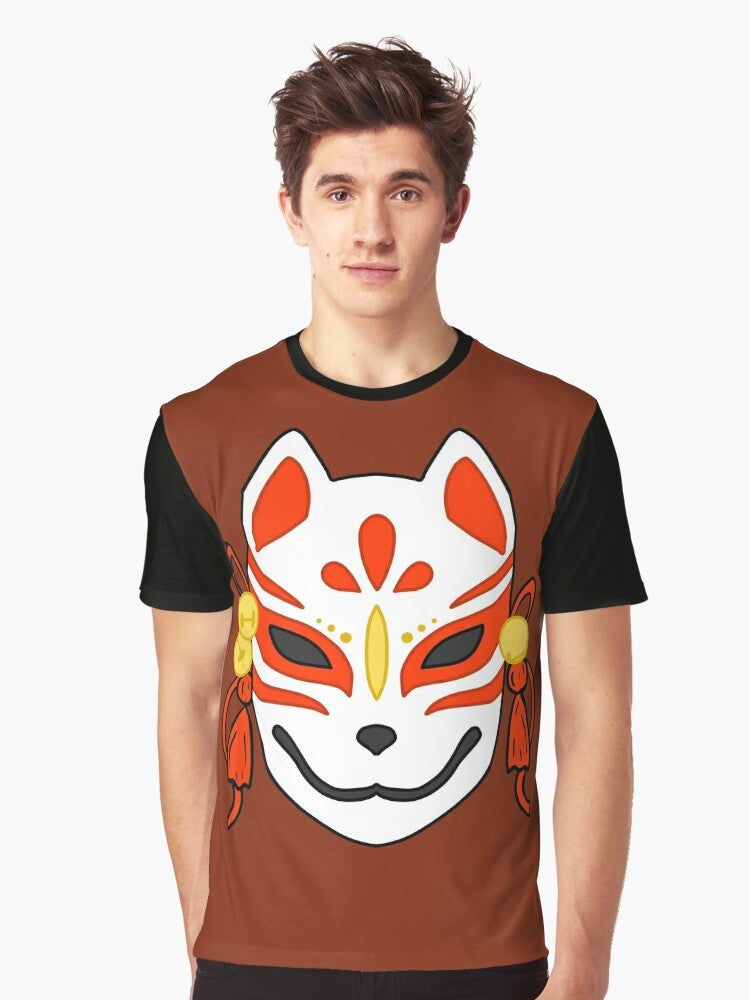 Kitsune mask graphic t-shirt featuring a traditional Japanese fox design - Men