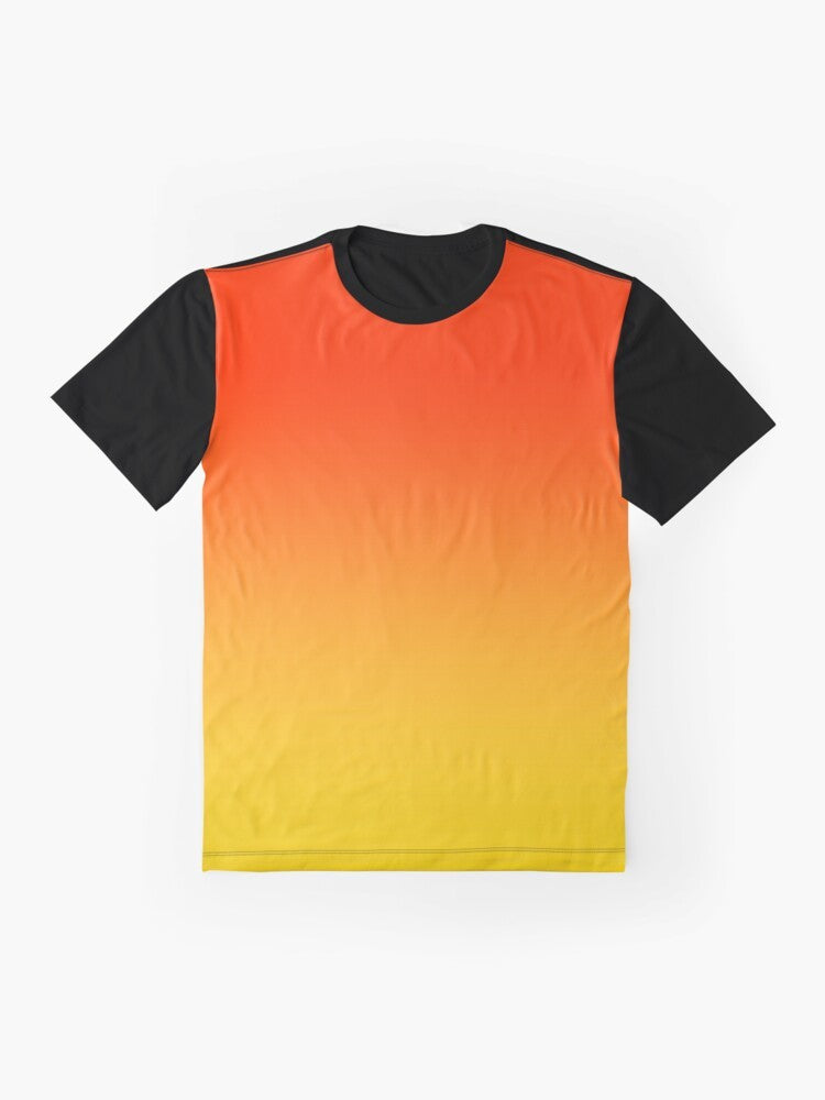 Ombre gradient orange, red and yellow graphic t-shirt with a chic, fashionable design. - Flat lay