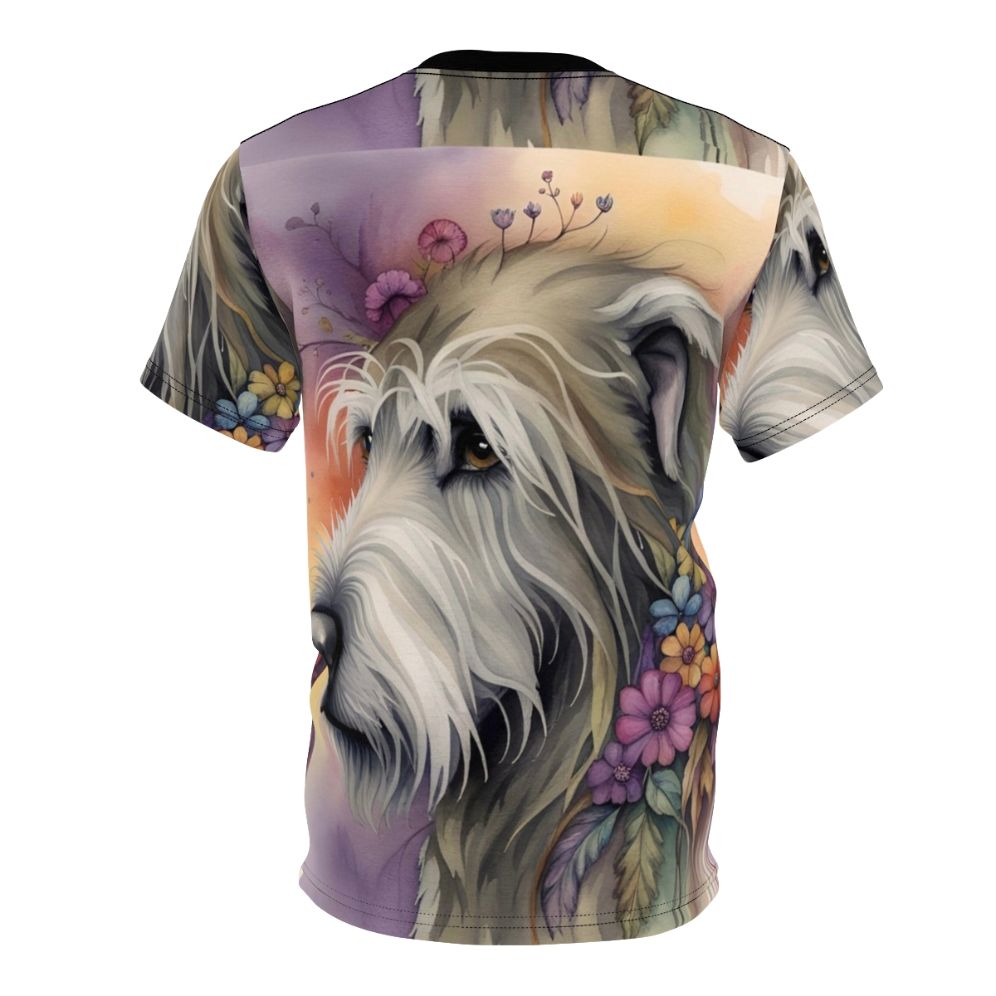 Whimsical watercolor illustration of an Irish Wolfhound on a t-shirt - Back