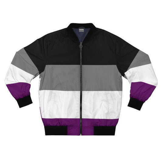 Asexual pride flag bomber jacket with a bold, graphic design.