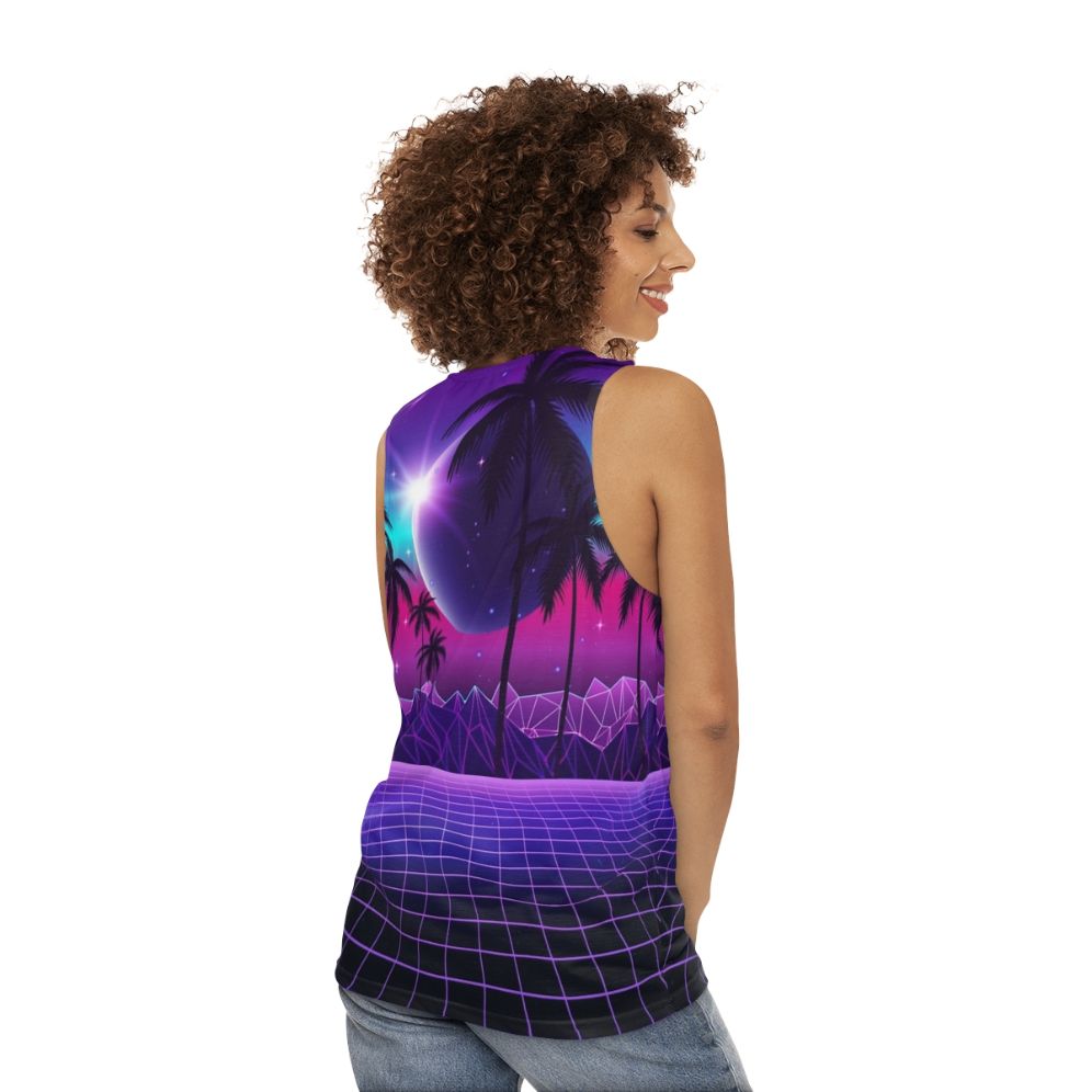 Retro aesthetic neon sunset unisex tank top - women back