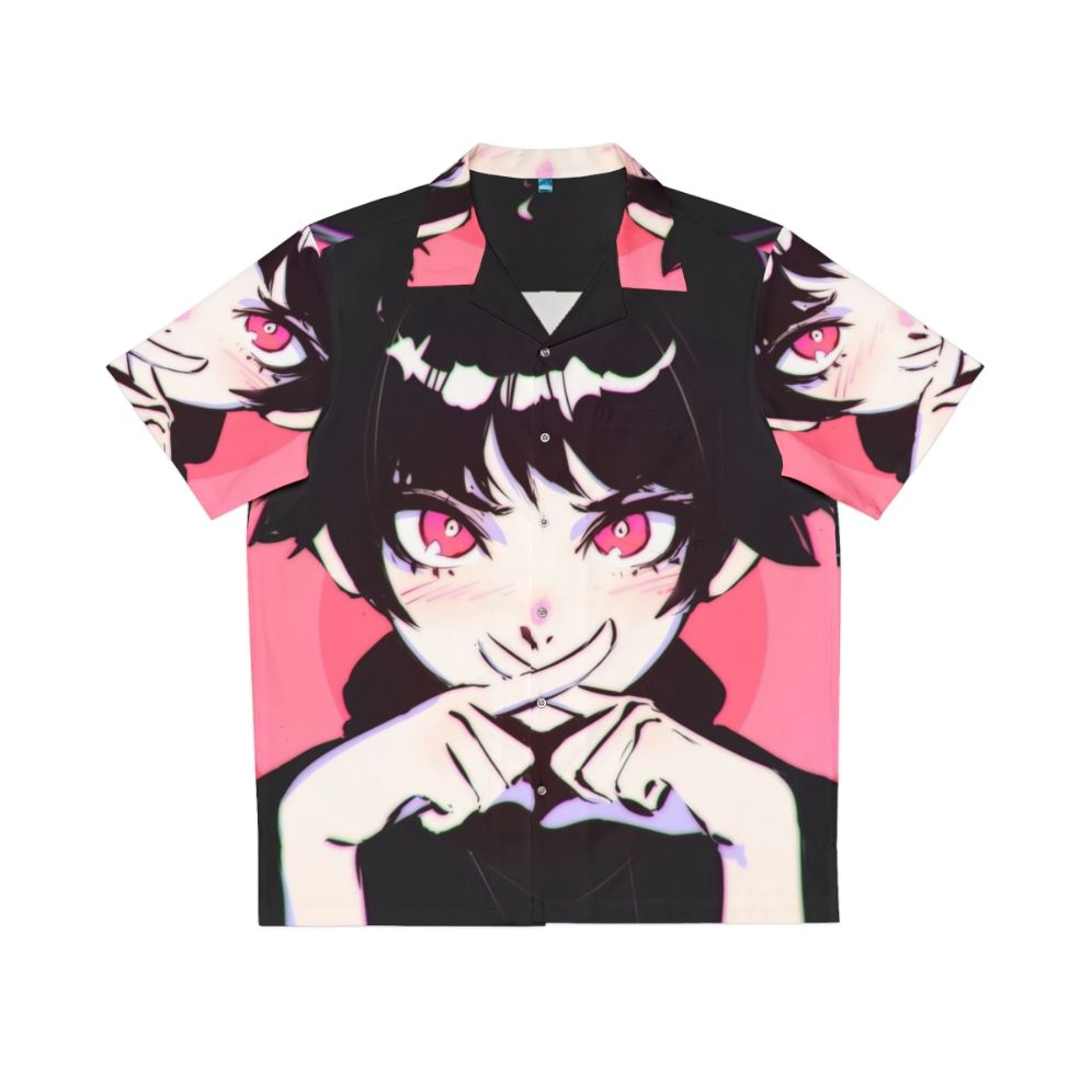 Tranced Batsu Hawaiian Shirt, pink anime-style Hawaiian shirt