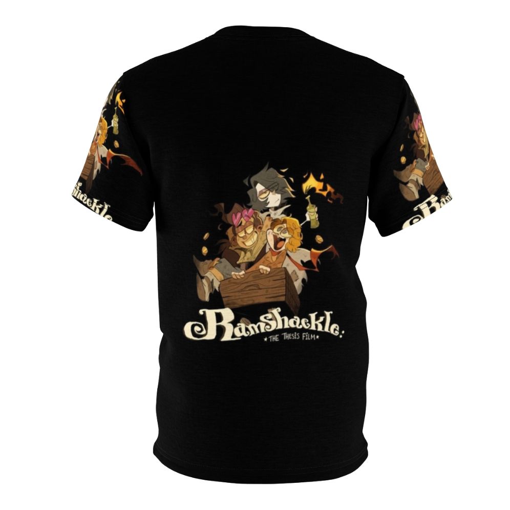 Ramshackle Thesis Film Black AOP T-shirt with a distressed graphic design - Back