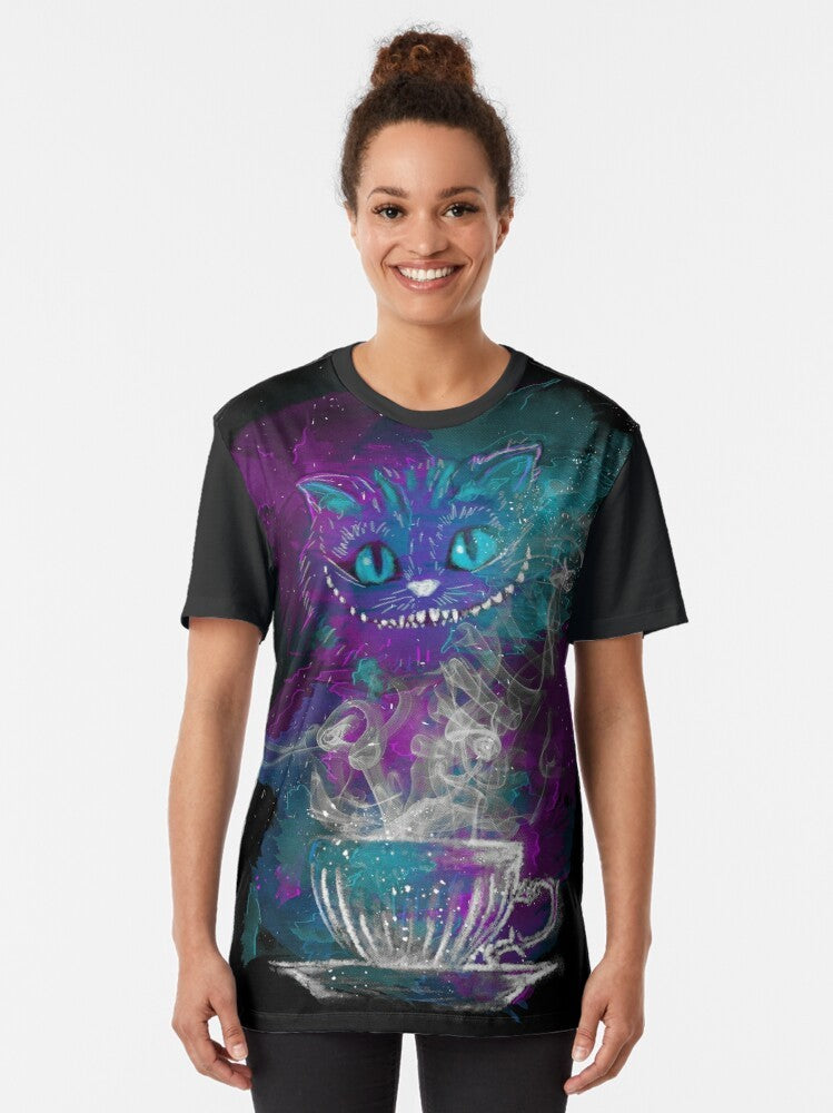 Cheshire Cat Wonderland Tea Cup Galaxy T-Shirt - Women