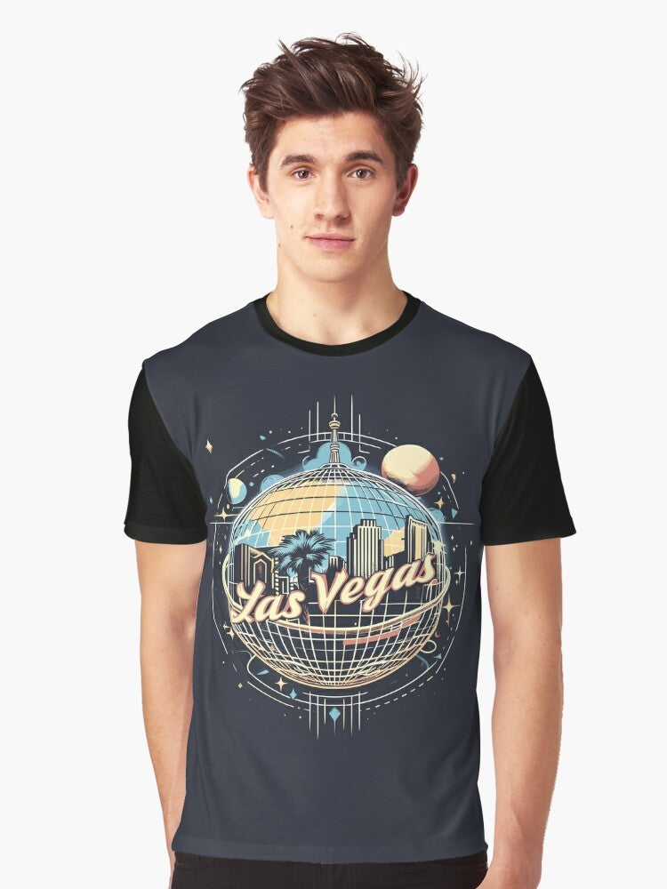 Sphere Las Vegas graphic t-shirt featuring a colorful, immersive design representing the ultimate entertainment experience in Las Vegas. - Men