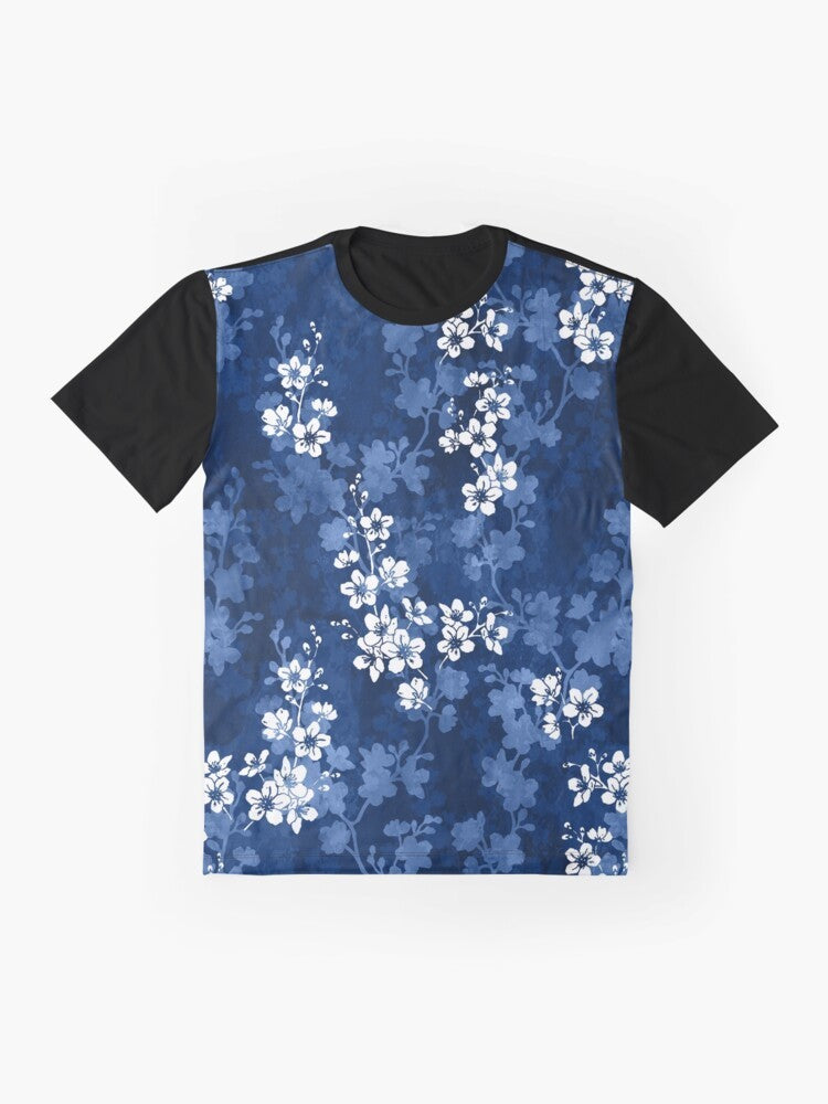 Watercolor sakura blossom Japanese floral graphic t-shirt - Flat lay