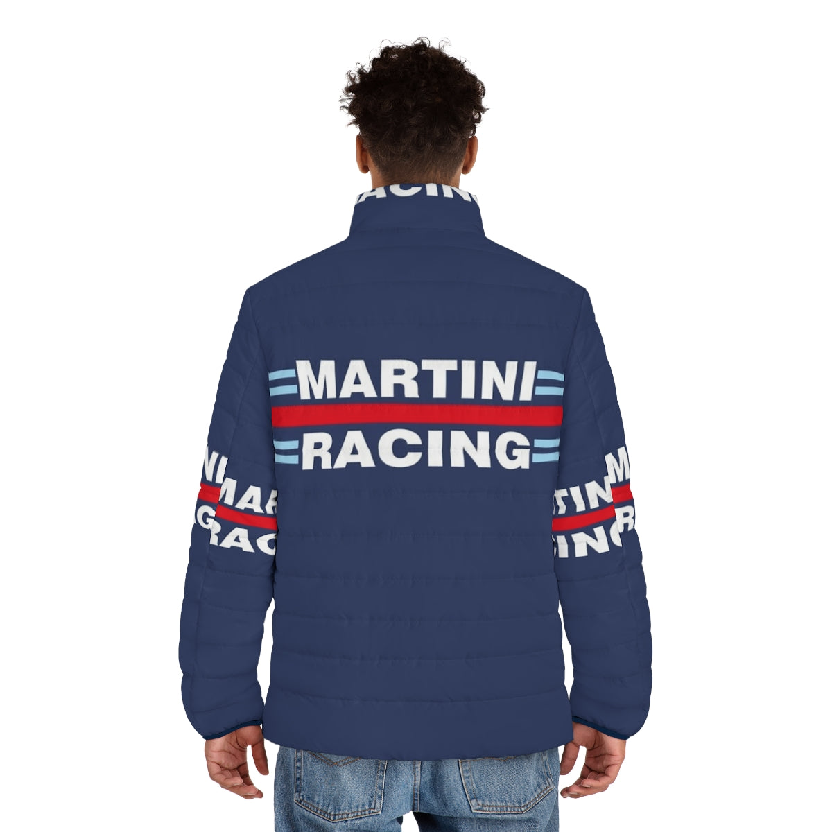 Martini Racing Puffer Jacket featuring Alfa Romeo, Lancia, and Fiat racing heritage - men back