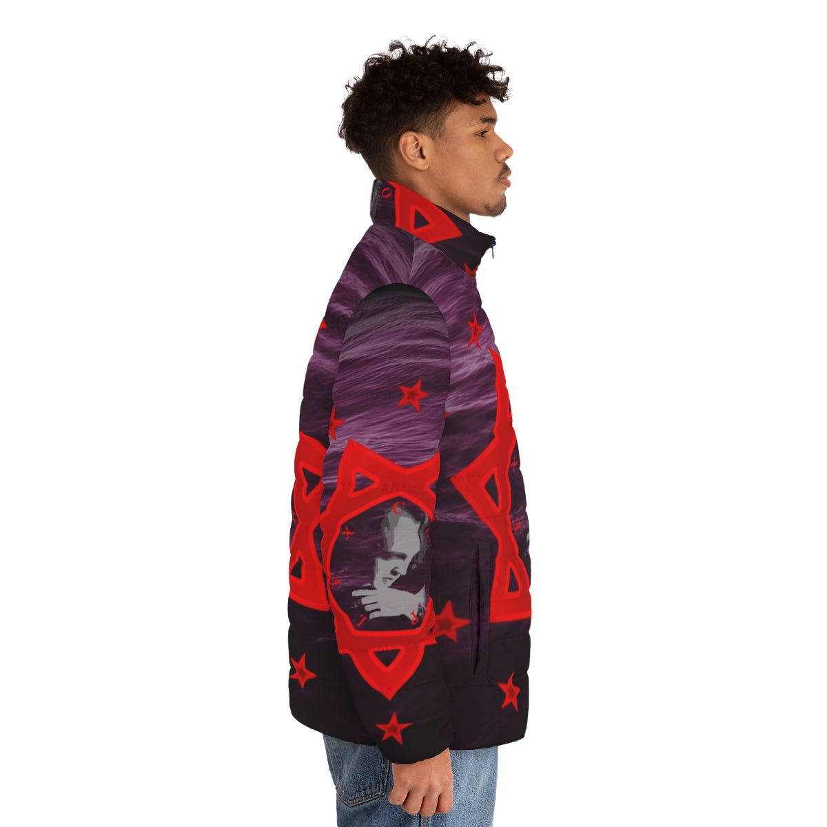 Cassandra Complex Puffer Jacket with Synth-Driven Goth Style - men side right