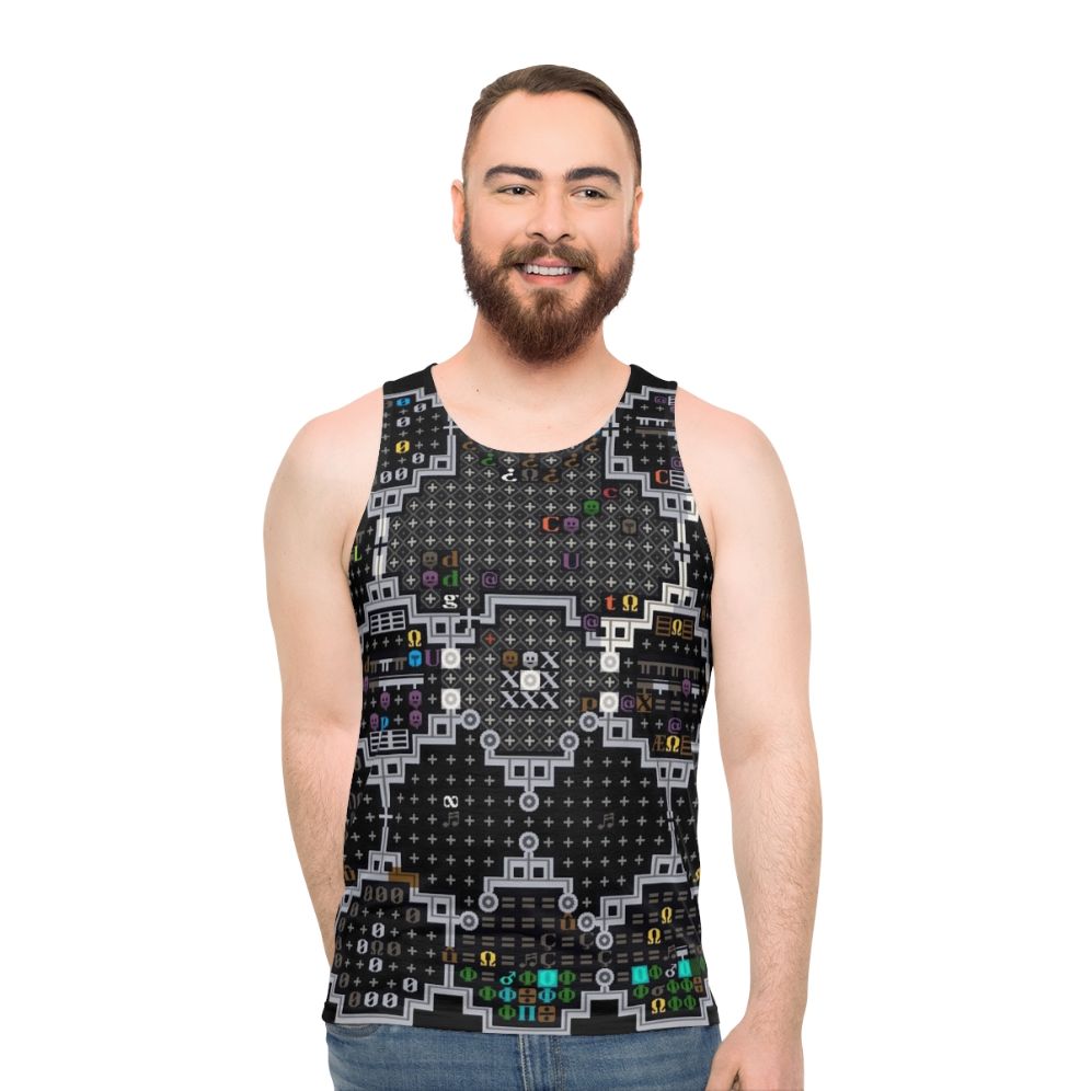 Unisex Dwarf Fortress Indie Game Tank Top featuring Pixel Art Graphics - men