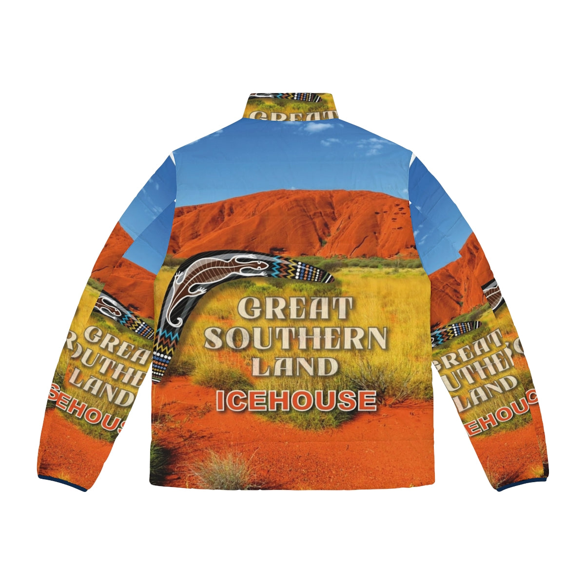 Great Southern Land Puffer Jacket with Australian band Icehouse inspired design - Back