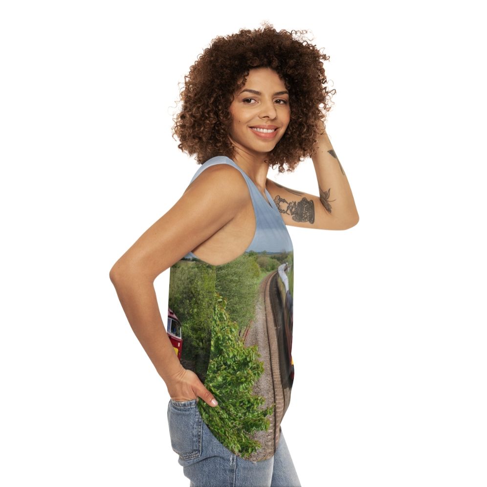 Unisex tank top with railway and western design - women side