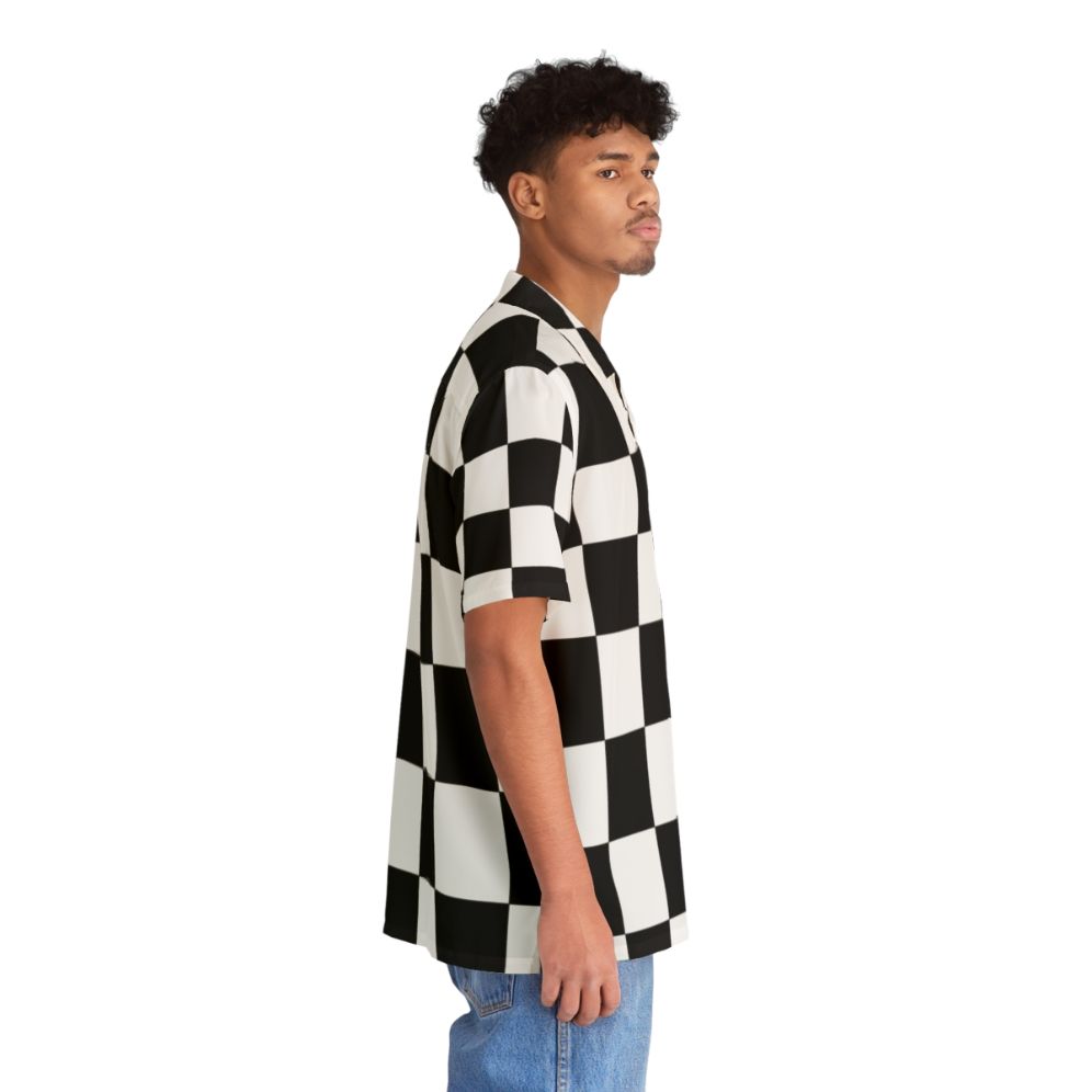 Checkered Hawaiian Shirt with Black and White Chessboard Pattern - People Pight