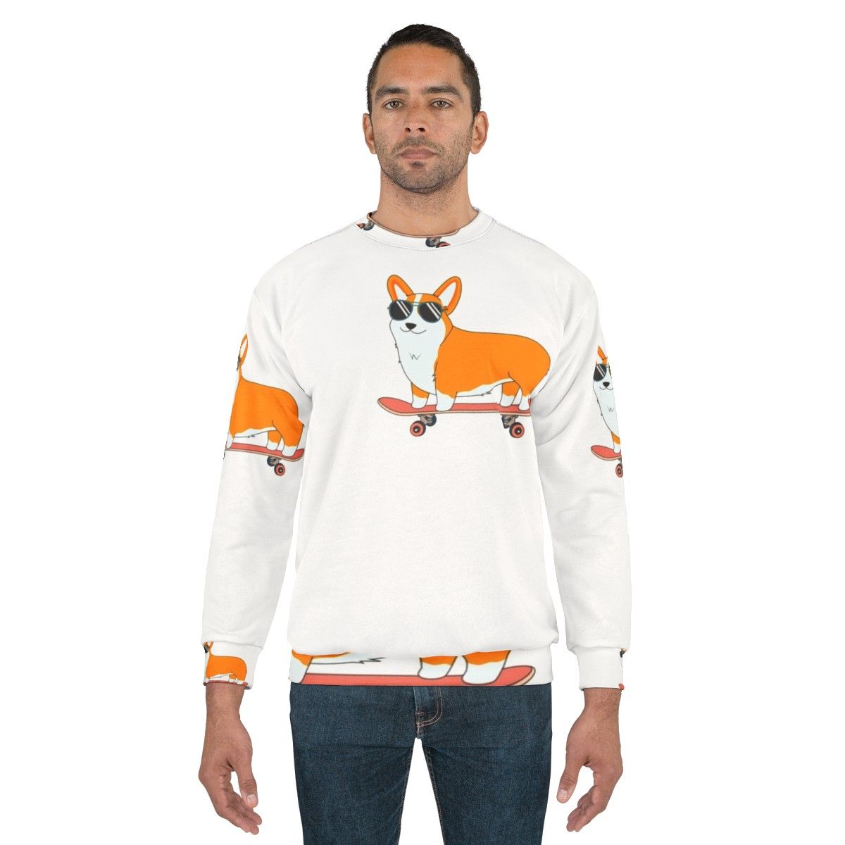 Corgi skater sweatshirt with digital vector graphics - men