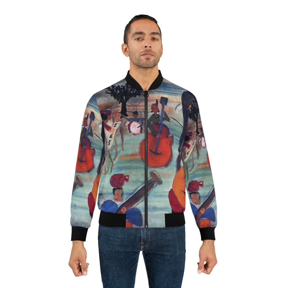 Bomber jacket featuring the iconic album cover of The Band's "Music from Big Pink" - Lifestyle