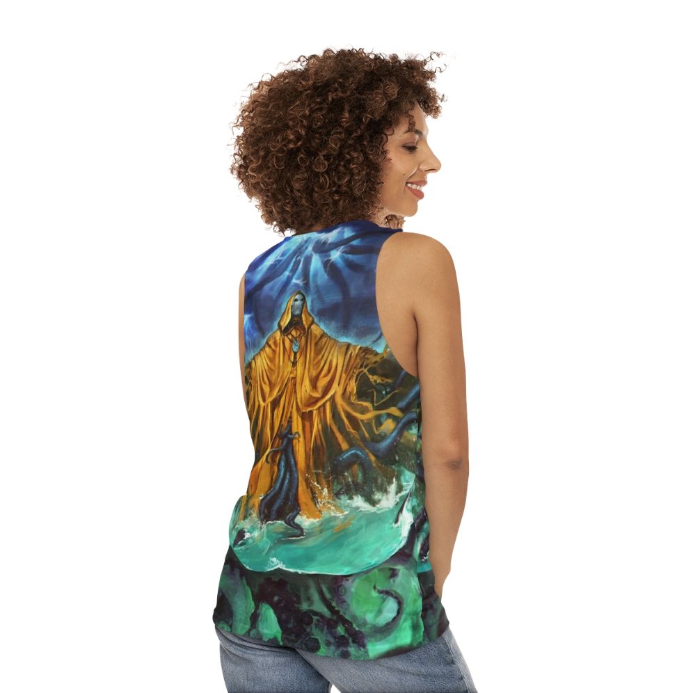 Unisex tank top with Lovecraft horror design - women back