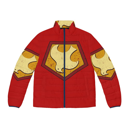 Peacemaker superhero puffer jacket with iconic emblem