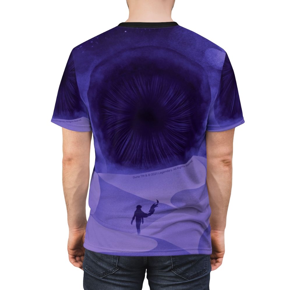 Dune-inspired AOP t-shirt featuring the Great Shai Hulud and purple moons - men back