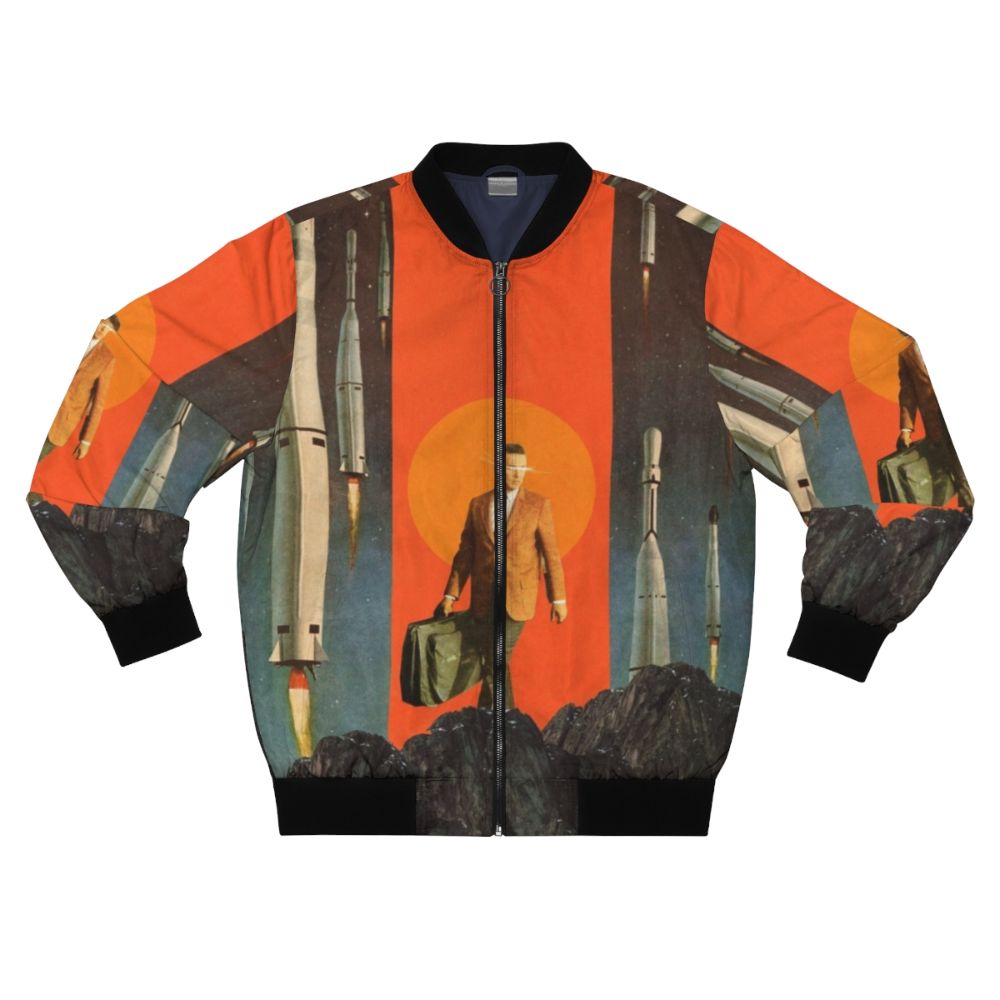 Vintage retro bomber jacket with surreal, abstract graphic design