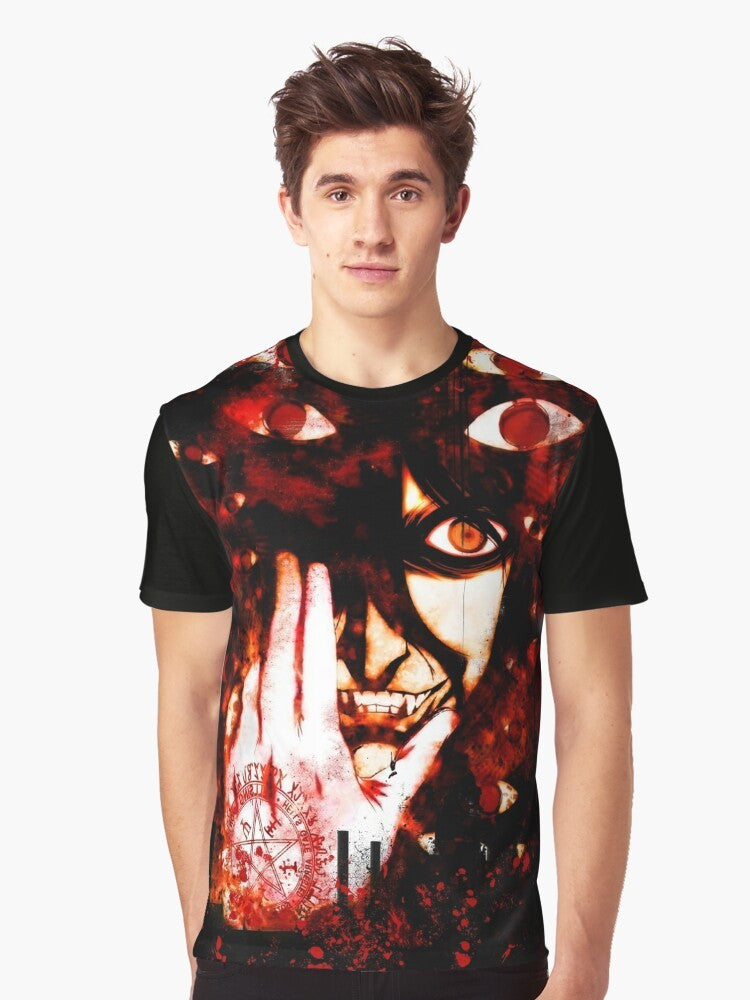 Hellsing gothic anime t-shirt with dark and supernatural graphic design - Men