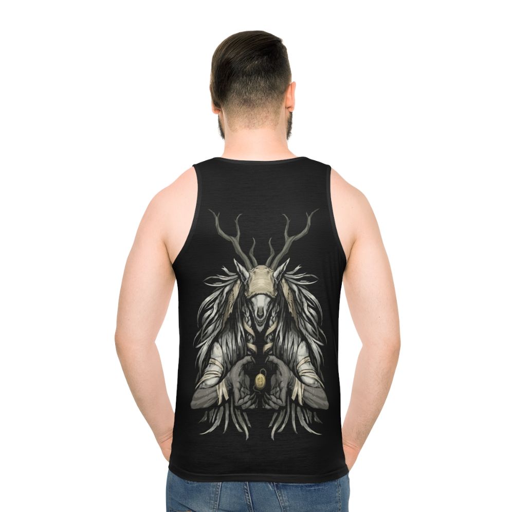 Bloodborne-inspired unisex tank top with spooky, horror-themed design - men back