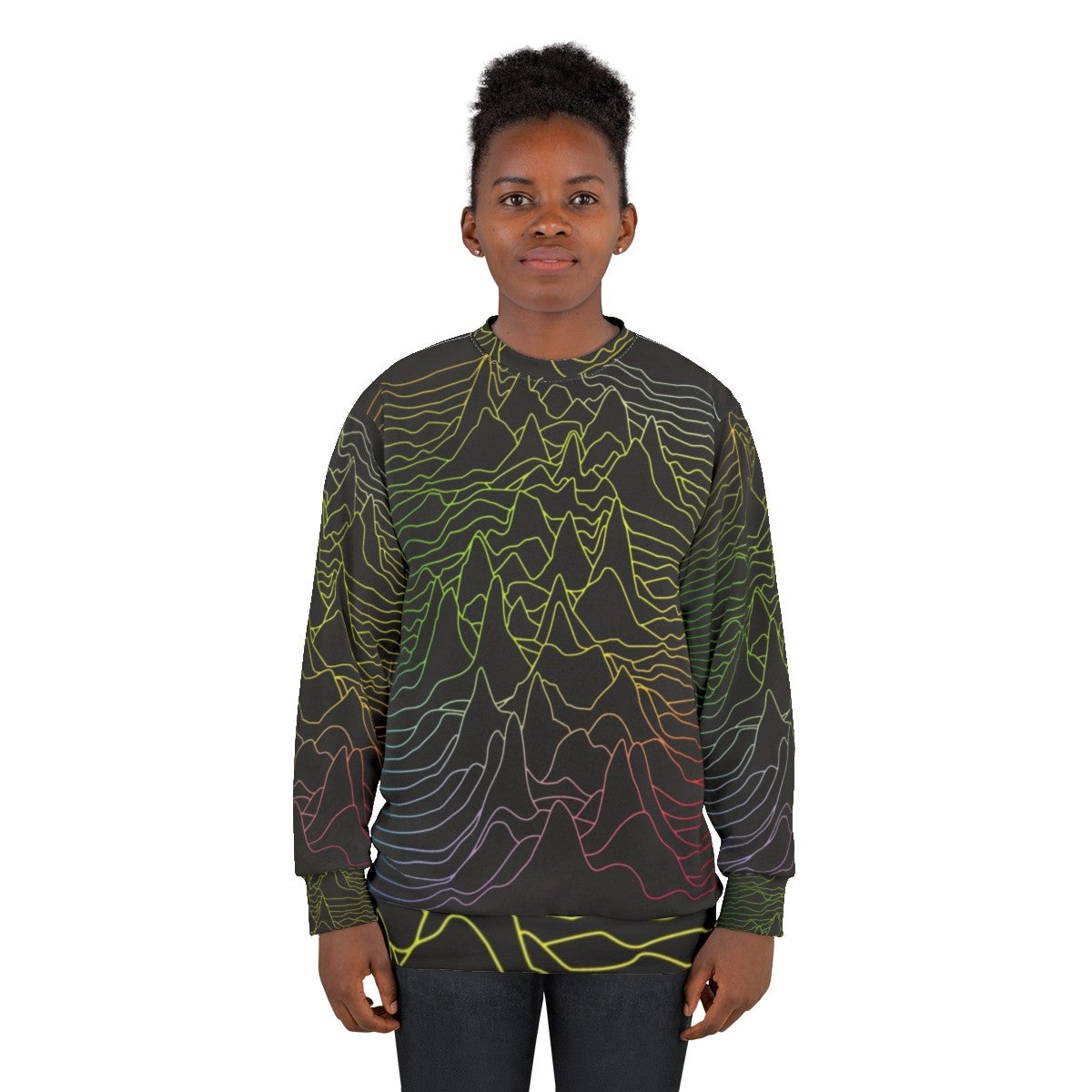 Minimalist sound wave graphic design on a cozy sweatshirt - women