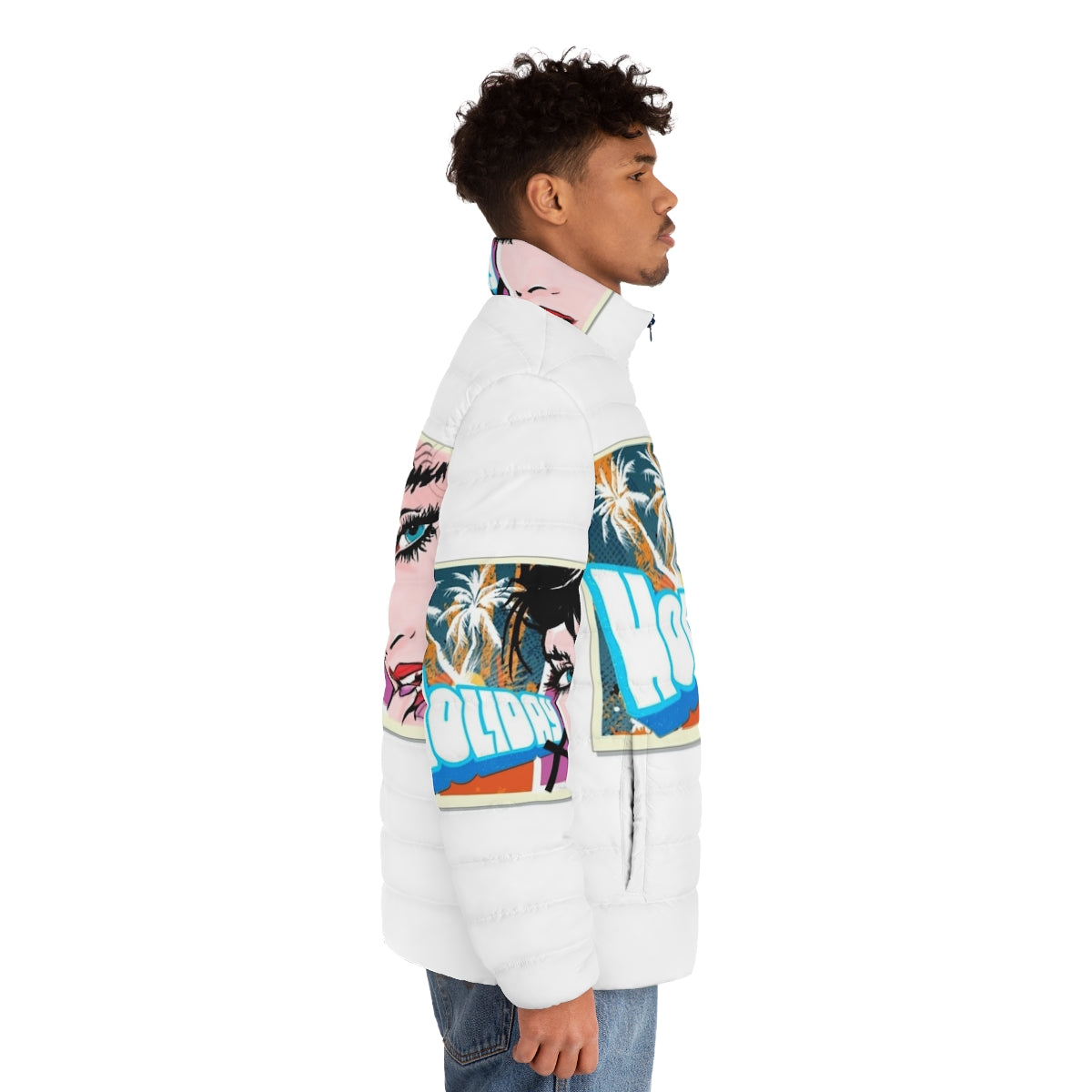 A cozy and stylish puffer jacket perfect for the pop culture enthusiast this holiday season - men side right