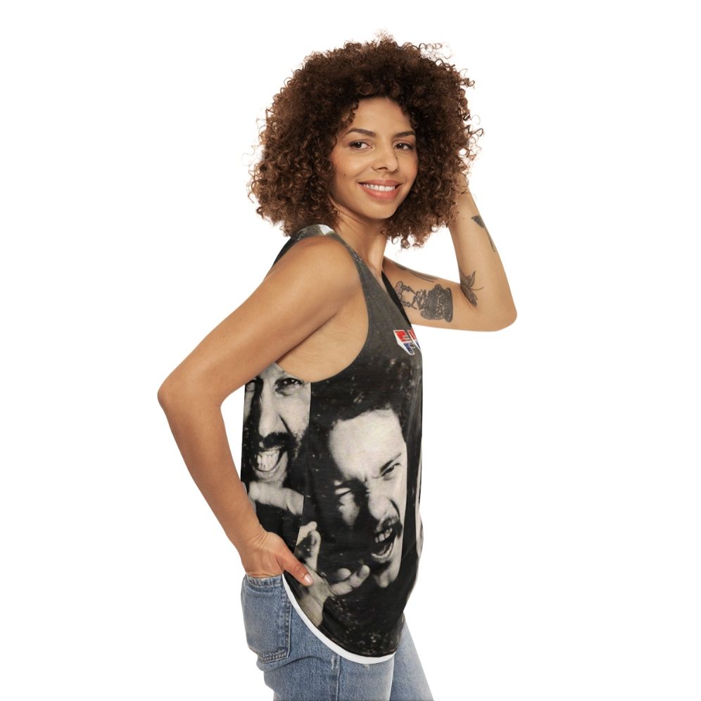 Unisex tank top with psychedelic and 1960s inspired design - women side