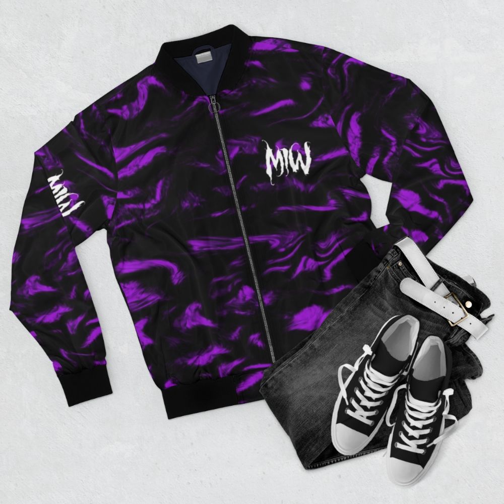 Motionless in White Purple Bomber Jacket with Unique Design - Flat lay