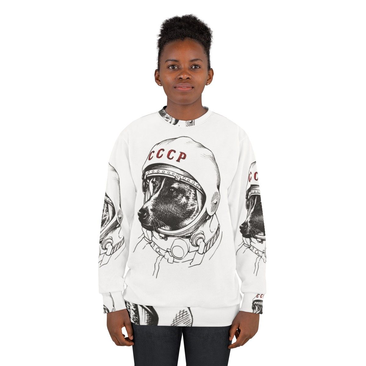 Laika the space traveling dog on a women's sweatshirt - women